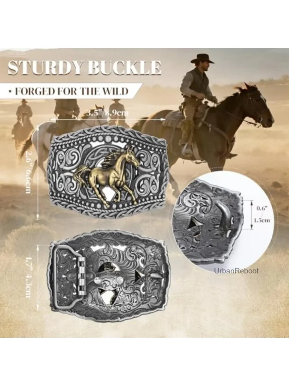 Western Leather Belt with Buckle for Rodeo Outfit Unisex